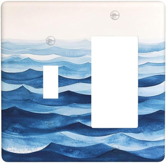 Outlet Covers Blue Watercolor Textured Abstract Ocean Wave 1 Toggle 1 Rocker Combo Light Switch Cover Plate Decorative Switch Plate Covers Electrical Wall Plate for Bedroom living Room Decor