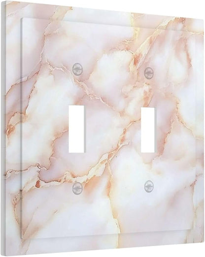 Decorative Switch Plates Pink Jade Marble Granite 2 Gang Double Toggle Outlet Light Switch Cover Wall Plate Electrical Faceplate For Bathroom Kitchen Decor