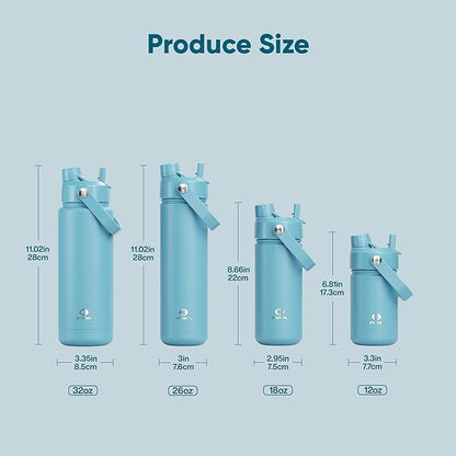 ENCOOL Insulated Water Bottle with Straw Stainless Steel Water Bottle, Leak-Proof, BPA-Free, Double Wall Vacuum Keeps Cold for 24 Hours for Sports, Travel, School (18 oz, Pewter Blue)