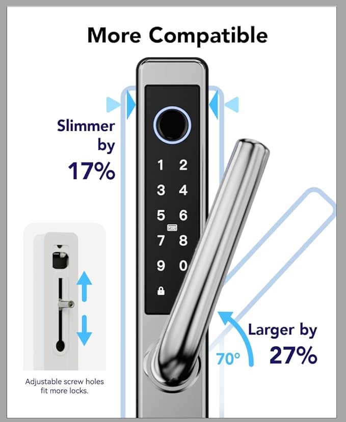 Smart Lock Fingerprint Door Lock Smart Deadbolt, Smart Lock for Front Door Children Proof Suitable for Metal Doors, Suitable of 40-90mm (Not Suitable Point Mortise Lock)(OSP Frosted Silver)