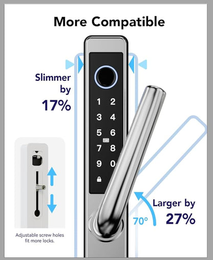 Smart Lock Fingerprint Door Lock Smart Deadbolt, Smart Lock for Front Door Children Proof Suitable for Metal Doors, Suitable of 40-90mm (Not Suitable Point Mortise Lock)(OSP Frosted Silver)