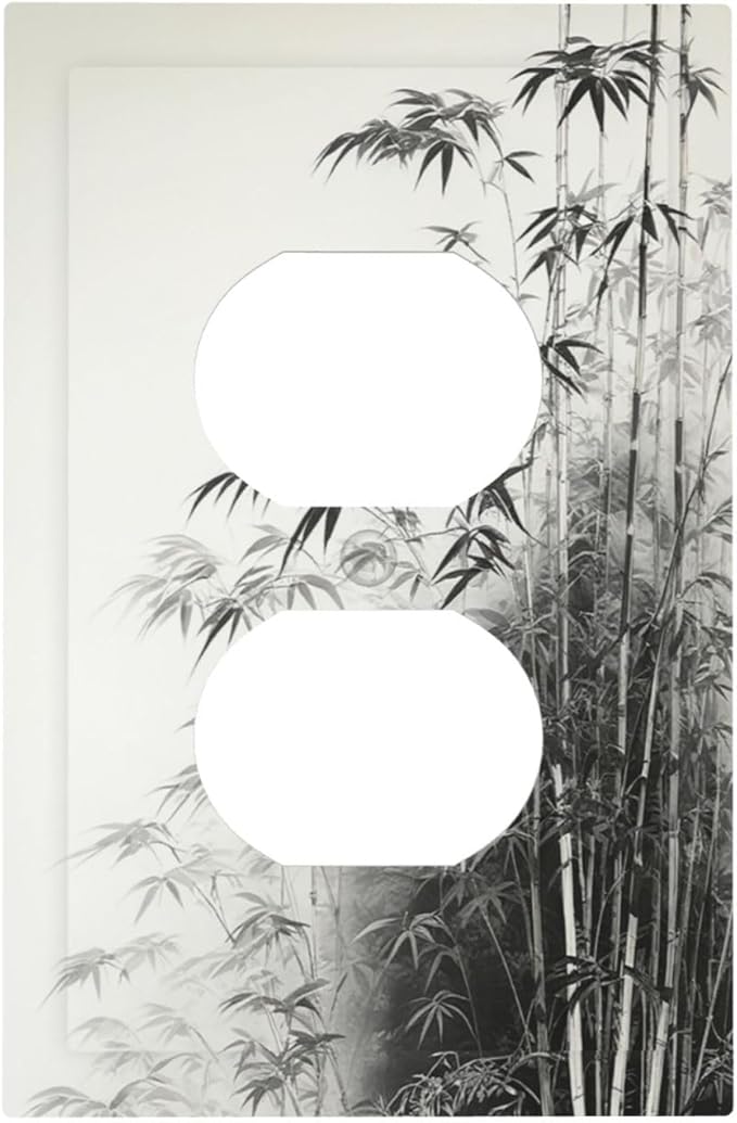 Watercolor Vintage Ink Bamboo Forest 1 Gang Duplex Receptacle Switch Wall Plate Decorative Switchplate Outlet Covers Electrical Plug Cover Faceplate for Bathroom Home Decor 5 X 3 IN