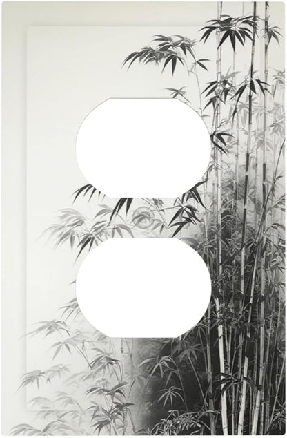 Watercolor Vintage Ink Bamboo Forest 1 Gang Duplex Receptacle Switch Wall Plate Decorative Switchplate Outlet Covers Electrical Plug Cover Faceplate for Bathroom Home Decor 5 X 3 IN