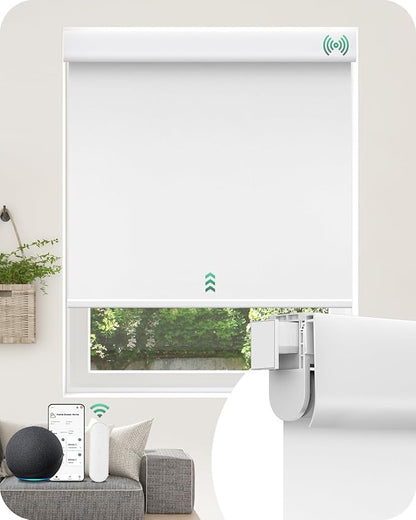 Allesin No Drill Motorized Roller Blinds – Rechargeable Electic Blackout Shades with Cassette Cover, Utral-Quiet Motor, Automatic Blind with Remote for Indoor Windows (White, 31" W x 72" H)