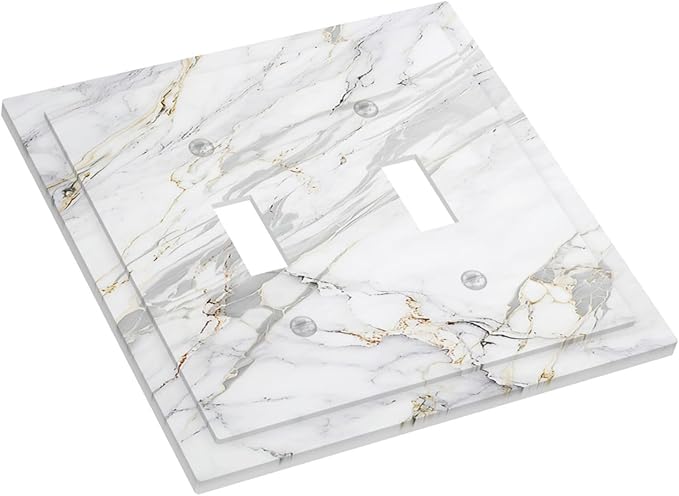 Decorative Switch Plate Covers Gray Gold Marble Abstract Modern Luxury 2 Gang Double Toggle Light Switch Cover Plate Electrical Wall Plate Outlet Cover for Bedroom Home Decor