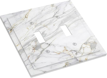 Decorative Switch Plate Covers Gray Gold Marble Abstract Modern Luxury 2 Gang Double Toggle Light Switch Cover Plate Electrical Wall Plate Outlet Cover for Bedroom Home Decor
