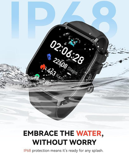 Smart Watches Fitness Tracker for Men Women with Step Counter, Sleep / Calorie Monitor, Pedometer, IP68 Waterproof, 120+ Sports for iPhone Android, 1.91”HD Touchscreen Smartwatch (Casual, Black, 1.91)