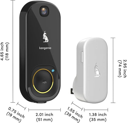 Kangaroo Wireless Doorbell+Chime,HD Camera,Easy Setup,Battery Power,Motion Detection,2.4G WiFi,Real-time Alerts to Phone,Security System for Home,Apartment and Office (2 Doorbell+2 Chime)