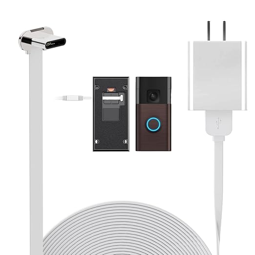 Doorbell Charger for Ring Battery Doorbell(2024 Release), USB C Charger Cable for No Drill Doorbell, 90 Degree USB C 17Ft Doorbell Charging Cable Sustainable Power Supply