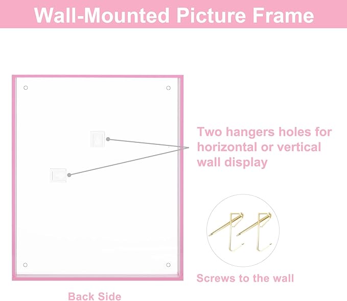 8x10 Picture Frames, Stunning Color Acrylic Photo Frame, Wall & Tabletop Display Frames, Modern Floating Style for Home Office Decoration, Pink (1 Pack)