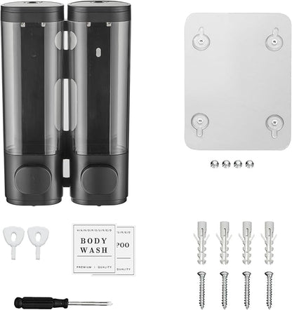 Shampoo and Conditioner Dispenser,Shower Dispenser 2 Chamber No Drill Wall-Mounted Shampoo Dispenser for Shower Wall Mounted Shower Dispenser for Bathroom Hotel,Matte Black1