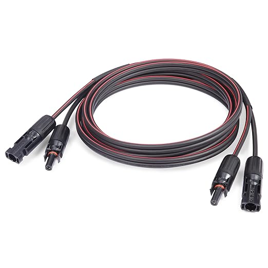 Solar Cable 50 Feet 2x10 AWG Twin Wire Solar Extension Cable, Copper Strand with Female and Male Connectors, Solar Panel Cable Wire & Adaptor for Home, Shop and RV Solar Panels