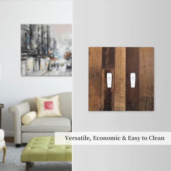 Rustic Brown Wood Vintage Wood Board Decorative Switch Plates 2 Gang Double Toggle Outlet Light Switch Cover Wall Plate Electrical Faceplate For Farmhouse Cabin Decor