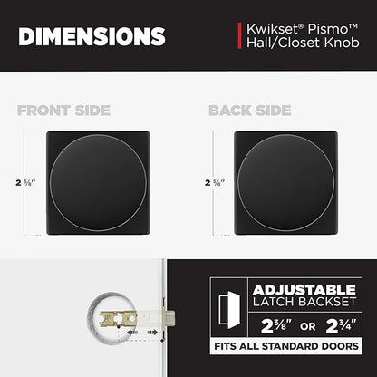 Kwikset Pismo Interior Passage Door Knob, Handle for Closet and Hallway Doors, Non-Locking Doorknob in Matte Black, with Microban Protection, Square Rose (Pack of 10)