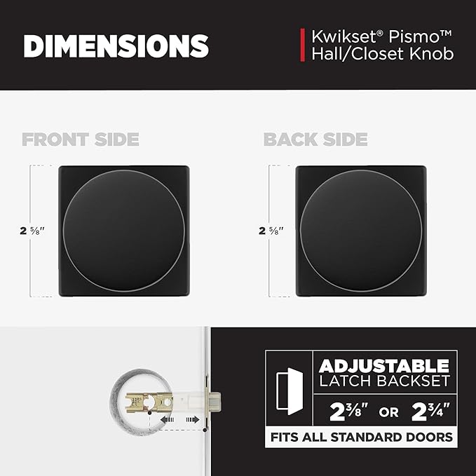 Kwikset Pismo Interior Passage Door Knob, Handle For Closet and Hallway Doors, Non-Locking Doorknob in Matte Black, with Microban Protection