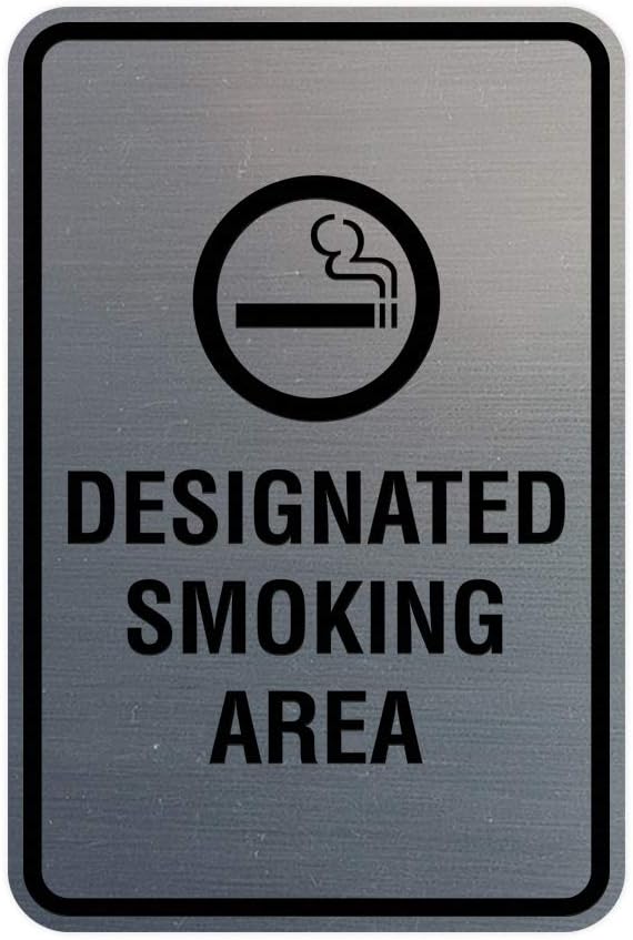 Signs ByLITA Portrait Round Designated Smoking Area Sign with Adhesive Tape, Mounts On Any Surface, Weather Resistant, Indoor/Outdoor Use (Brushed Silver) - Medium