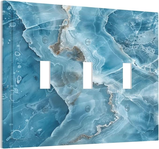Decorative Light Switch Cover Plate Abstract Watercolor Blue Marble Texture 3 Gang Wall Plates for Electrical Outlets Triple Toggle Switch Plate Covers Outlet Covers Faceplate for Home Decor