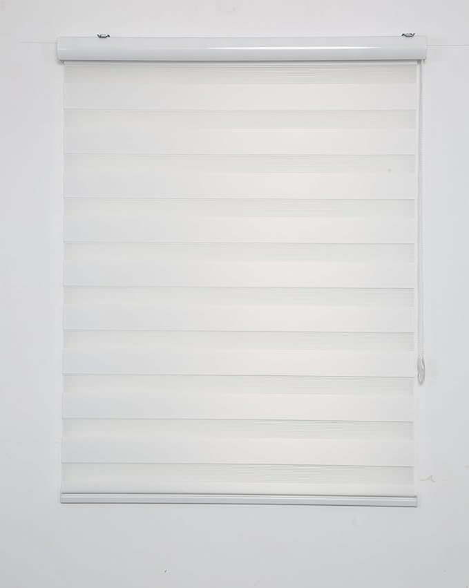 Shadesu Custom Size Zebra Blinds for Windows, 53" W x 72 H, White, Dual Layer Free-Stop Zebra Shades, Light Control for Day and Night, Sheer Blinds for Indoor Windows, Bedroom, Kitchen