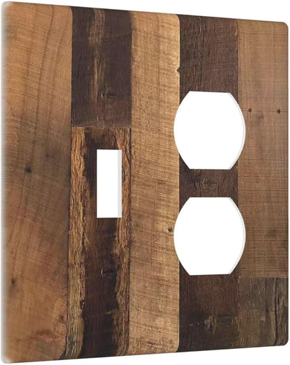 Rustic Brown Wood Vintage Wood Board Wallplates 1 Toggle 1 Duplex Switch Plate Electrical Gfci Faceplate Decorative Light Switch Covers For Farmhouse Cabin Decor