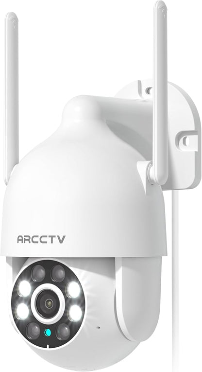 2K Security Camera Outdoor, 2.4G/5G WiFi 24/7 Recording Security Camera, 360° PTZ Auto Tracking, Motion Tracking, Full Color Night Vision, Waterproof
