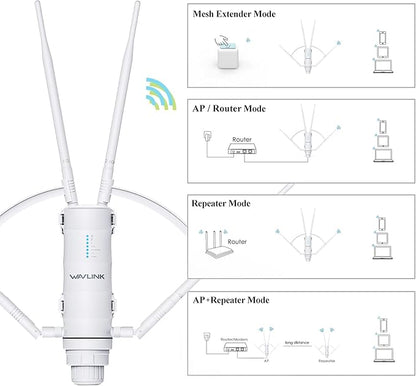 WAVLINK AC1200 Outdoor Long Range Weatherproof WiFi Extender/Wireless Access Point with Passive POE, Dual Band 2.4G+5G, 4x7dBi Omni Directional Antennas,Supports Router/AP/Repeater/Mesh Modes