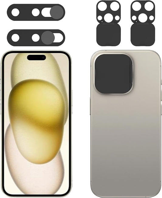 Front Camera Cover Compatible for iPhone 15 Pro/15 Pro Max with Rear Lens Cover,Protect Privacy and Security But Not Affect Facial Recognition（2Pack-2025 Updated Version