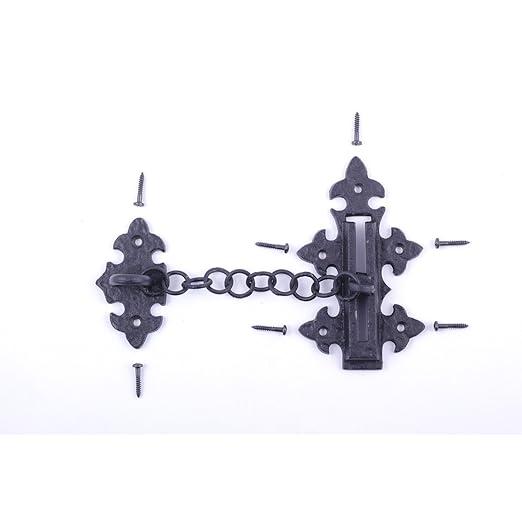 Renovators Supply Manufacturing Black Chain Door Latches Slide Latch Bolt 5" Long Wrought Iron Colonial Chain Type Door Guard Extra Security Rust Resistant Privacy Latches with Hardware Pack of 4
