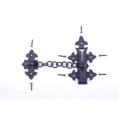 Renovators Supply Manufacturing Black Chain Door Latches Slide Latch Bolt 5" Long Wrought Iron Colonial Chain Type Door Guard Extra Security Rust Resistant Privacy Latches with Hardware Pack of 4