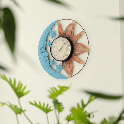 MUMTOP Indoor Outdoor Thermometer - Sun and Moon Wall Thermometer with Star, Outdoor Thermometers for Patio, Room, Greenhouse, Outside, Garden Decor