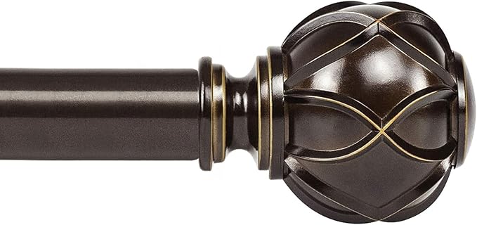 KAMANINA Curtain Rods for Windows 66 to 120 Inch, 7/8 Inch Antique Bronze Heavy Duty Curtain Rod 32 to 120 (2.6-10ft), Adjustable Decorative Drapery Rods with Netted Texture End