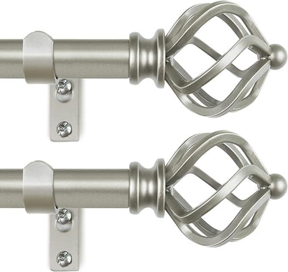 KAMANINA 2 Pack Curtain Rods 32 to 58 Inches (2.6-4.8ft), 3/4 Inch Curtain Rods for Windows Splicing Adjustable Single Drapery Rod with Twisted Cage Finial, for Indoor and Outdoor, Antique Silver