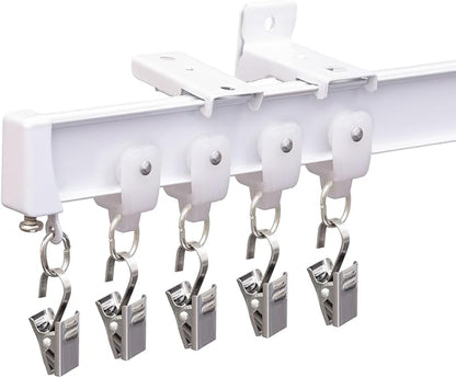 Bendable Ceiling Curtain Track Ceilings Mount or Wall Mounted Heavy-Duty Room Divider Curtains Rails for Living room Bedroom Shower Privacy RV Garage Dividers with Clips，White 12 FT