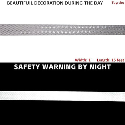 White Reflective Tape Outdoor Waterproof 1 inch, High Visibility Warning Industrial Marking Tape,Safety Stickers (15 feet)