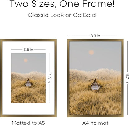 Homeforia A4 Picture Frame Bronze, High End Metal 8.3 x 11.7 inch Brass Poster Frames with Mat 5.8 by 8.3 Print, A4 Frames Matted to A5 Photo, 8.3x11.7 Wall or Tabletop Frame, Tempered Glass, Set of 3