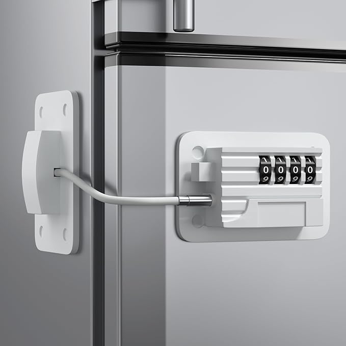 Refrigerator Lock - Upgraded Combination Lock for Upright Freezer, Child Safety Lock for Cabinets, White