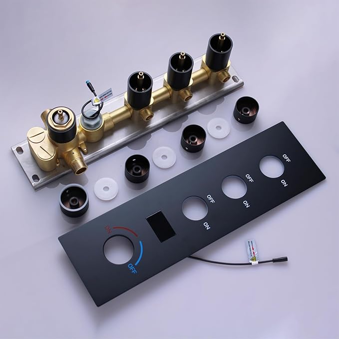 Brass Temperature Shower Diverter Valve Matte Black 3 Way Outlets Concealed Digital Display Shower Mixer Valve Kit Bathroom Shower Diverter On Off Flow Control Replacement Valve