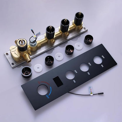 Brass Temperature Shower Diverter Valve Matte Black 3 Way Outlets Concealed Digital Display Shower Mixer Valve Kit Bathroom Shower Diverter On Off Flow Control Replacement Valve