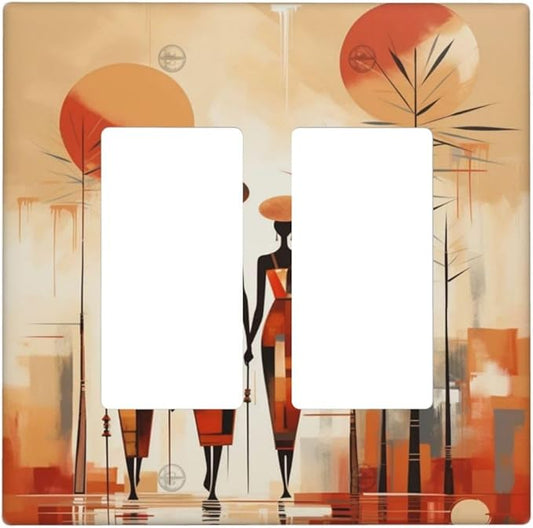Decorative Outlet Covers Minimalist Black Women Bohemia Sun 2 Gang Light Switch Cover Plate Double Rocker Wall Plate Switch Plate Covers Faceplate for Bedroom Home Decor
