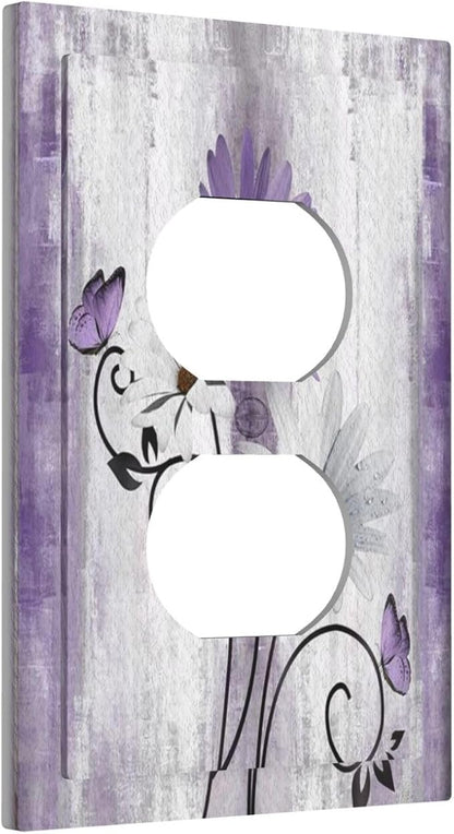 Decorative Outlet Covers Rustic White Purple Daisy Floral Flower 1 Gang Wall Plate Receptacle Duplex Light Switch Cover Plate Single Dual Plug Covers Electrical Switchplate Faceplate