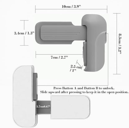 2 Pack Child Proof Fridge Lock, Baby Safety Refrigerator & Freezer Door Lock for Toddlers, Kids & Pets, One-Hand Operation, Strong Adhesive, No Tools or Drilling Needed, Gray