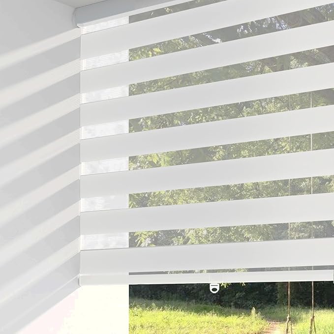 ShadesU Cordless Zebra Blinds for Windows, 73" W x 72" H, White, Dual Layer Free-Stop Zebra Shades, Light Control for Day and Night, Sheer Blinds for Indoor Windows, Bedroom, Kitchen