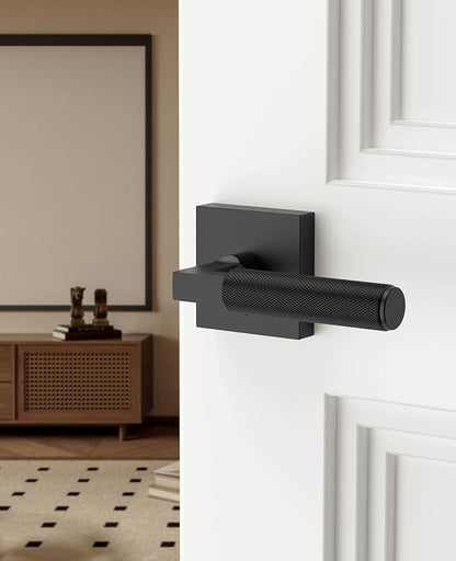 Asidrama 1 Pack Black Privacy Door Handles, Door Lever with Door Knobs Indoor for Bedroom or Bathroom, Heavy Duty Door Handles Interior with Locks for Left Right Sided Doors
