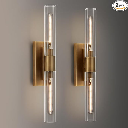 24.8" L Minimalist Style Wall Sconces Set of 2, Brass Wall Lights Fixtures Morden Cylinder Wall Light for Bathroom Vanity Light Indoor Wall Mounted Lamps for Living Room,Bedroom,Hallway