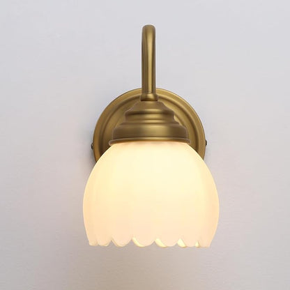 Pathson Milk White Wall Sconce Lamp with Tulip Thicken Glass, Modern Bathroom Sconce Hardwired Wall Vanity Light Indoor Decor for Mirror Living Room Foyer Loft Bedroom Farmhouse Lighting