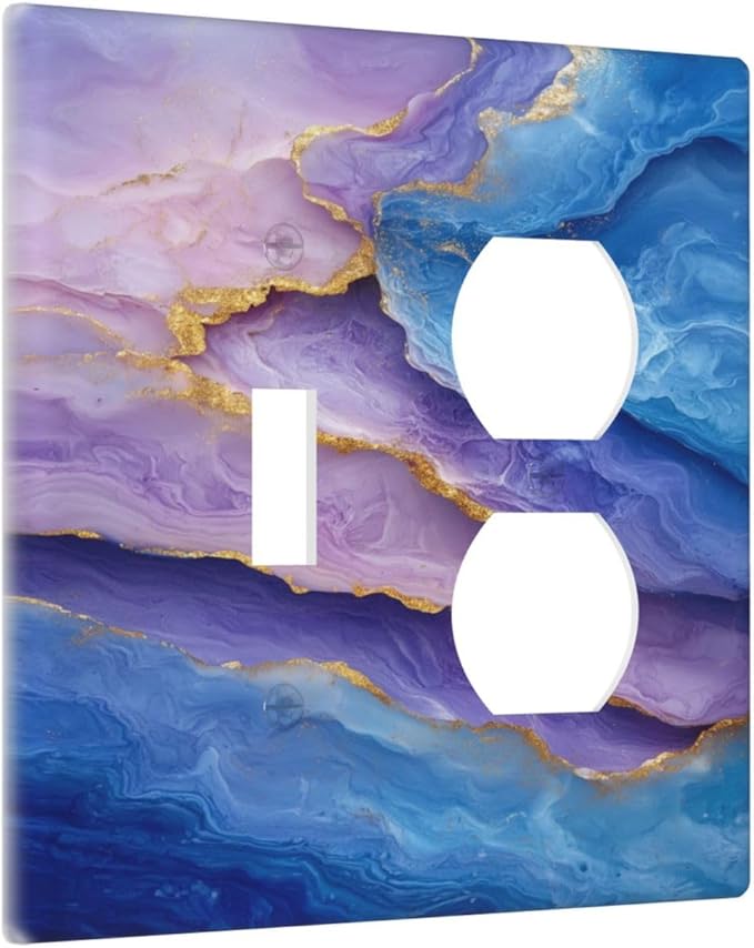 Decorative Outlet Covers Abstract Blue Purple Gold Marble Texture 2 Gang Wall Plate Single Toggle Duplex Light Switch Cover Switch Plate Covers Faceplate for Bathroon Kitchen Decor
