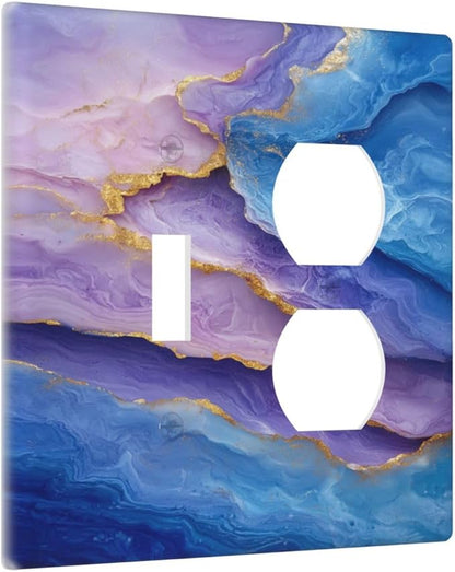 Decorative Outlet Covers Abstract Blue Purple Gold Marble Texture 2 Gang Wall Plate Single Toggle Duplex Light Switch Cover Switch Plate Covers Faceplate for Bathroon Kitchen Decor