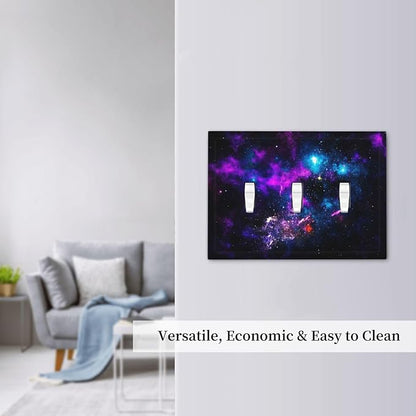 Outer Space Colorful Starry Sky Galaxy Planet Decorative Switch Plates 3 Gang Wall Plate Triple Toggle Light Switch Cover Faceplate Electrical Wall Panels for Bed Room Living Room Decor
