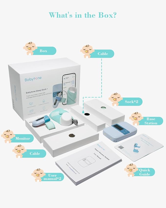 Babytone Baby Sleep Monitor with Base Station- Smart Sleep Sock, Tracking Heart Rate and Movement, Wearable Baby Foot Monitor with Bluetooth and APP, for 0-36 Months Newborn