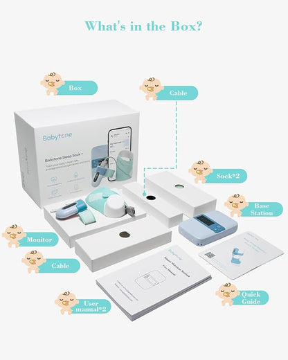 Babytone Baby Sleep Monitor with Base Station- Smart Sleep Sock, Tracking Heart Rate and Movement, Wearable Baby Foot Monitor with Bluetooth and APP, for 0-36 Months Newborn