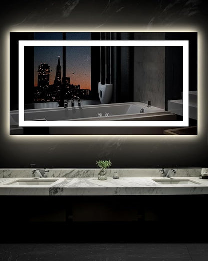 Ensenior LED Bathroom Mirror 55"x 30" with Front and Backlight, Stepless Dimmable Wall Mirrors with Anti-Fog, Shatter-Proof, Memory, 3 Colors, Modern LED Vanity Mirror-ETL & FCC